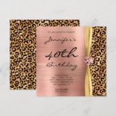 Roos Gold Leopard Folie Gem Ribbon 40th Birthday Kaart (Voorkant / Achterkant)