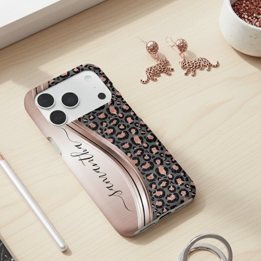 Roos Gold Leopard Handgeschreven naam Metal Case-Mate iPhone Case