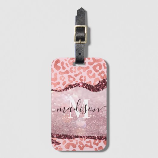 Roos Gold Leopard Print Bagagelabel (Voorkant (verticaal))