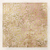 Roos Gold Leopard Print Glazen Onderzetter (Voorkant)