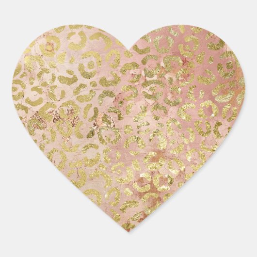 Roos Gold Leopard Print Hart Sticker (Voorkant)