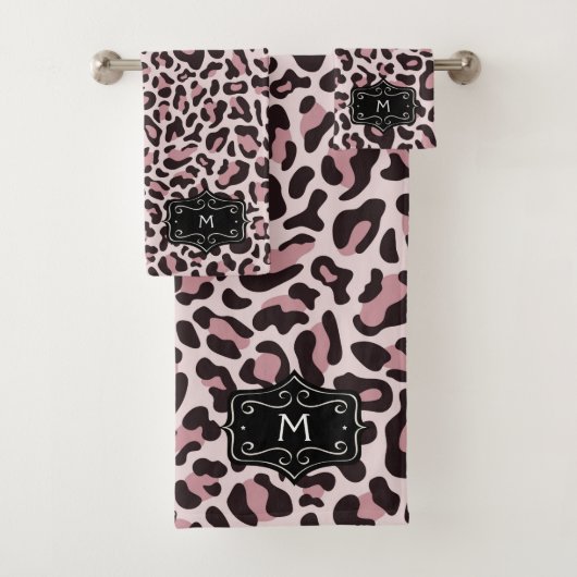 Roos Gold Leopard Print Monogram Luxe Towel set Bad Handdoek (Insitu)