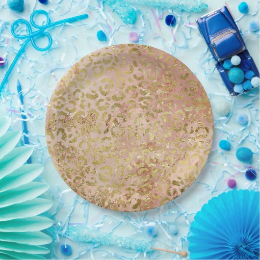 Roos Gold Leopard Print Papieren Bordje (Feest)