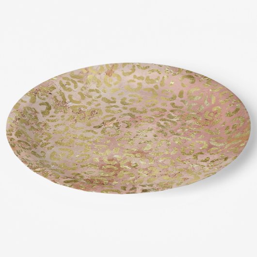 Roos Gold Leopard Print Papieren Bordje (Gekanteld)