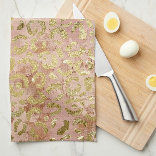 Roos Gold Leopard Print Theedoek (Quarter Fold)