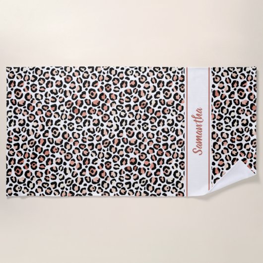 Roos Gold Leopard-printer - Aangepast Strandlaken (Voorkant)