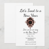 Roos Gold Let's Toast New Year Party Uitnodiging (Voorkant / Achterkant)