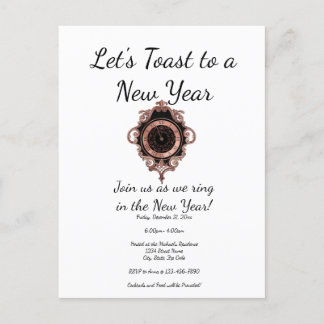 Roos Gold Let's Toast New Year Party Uitnodiging