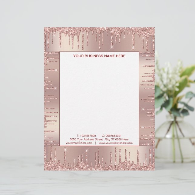 Roos Gold Letterhead Aangepaste tekstnaam Adres In Briefhoofd (Staand voorkant)