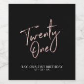 Roos Gold Lettering 21e verjaardag Wijnlabel Wijn Etiket (Enkel label)