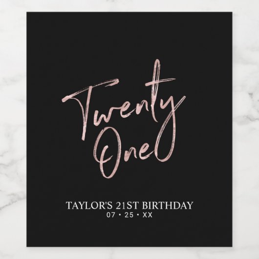 Roos Gold Lettering 21e verjaardag Wijnlabel Wijn Etiket (Enkel label)
