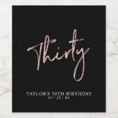 Roos Gold Lettering 30 | 30e verjaardag Wijn Etiket (Enkel label)