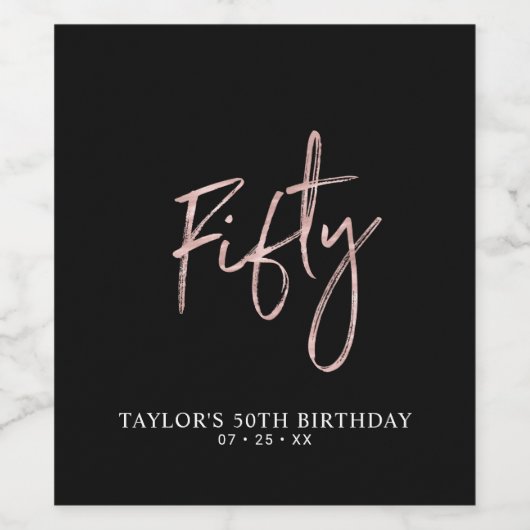 Roos Gold Lettering | 50e verjaardag Wijn Etiket (Enkel label)