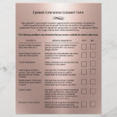 Roos Gold Liability Waiver Eyelash Extension Salon Flyer (Voorkant)