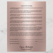 Roos Gold Liability Waiver Eyelash Extension Salon Flyer (Achterkant)