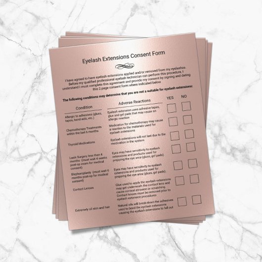 Roos Gold Liability Waiver Eyelash Extension Salon Flyer