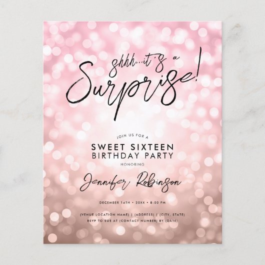 Roos Gold Lights Foto Surprise Sweet 16 Invites (Voorkant)