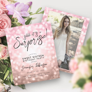 Roos Gold Lights Foto Surprise Sweet 16 Invites