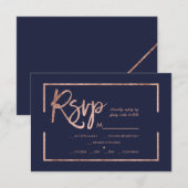 Roos gold lijst script navy blue rsvp bruiloft (Voorkant / Achterkant)