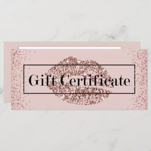 Roos Gold Lips Blush Pink Salon Cadeaubonnen (Voorkant / Achterkant)