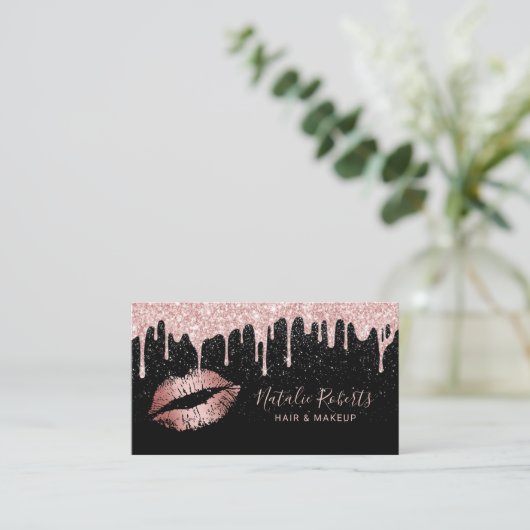 Roos Gold Lips Glam Glitter Drift Beauty Salon Visitekaartje (Staand voorkant)