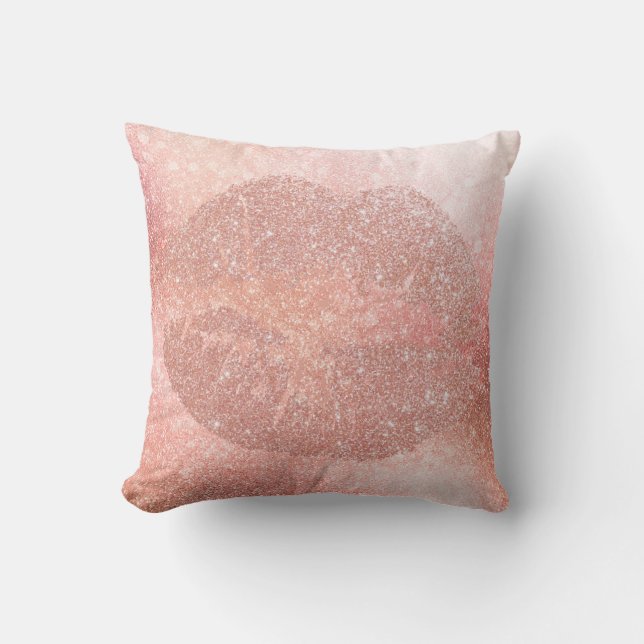 Roos Gold Lips Glitter Blush Sparkly Kiss Glam Kussen (Voorkant)