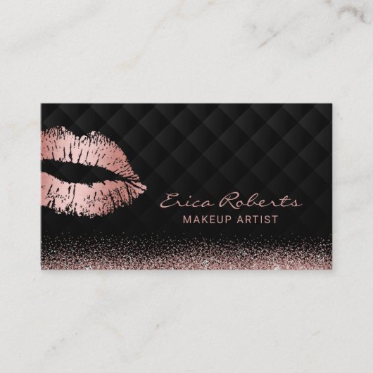 Roos Gold Lips Kiss Luxury Black Beauty Salon Visitekaartje (Voorkant)