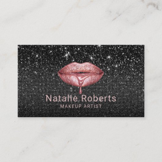 Roos Gold Lips Makeup MArtist odern Black Glitter Visitekaartje (Voorkant)