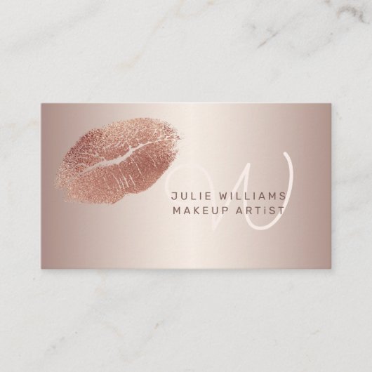 Roos Gold Lips met monogram Makeup Artist Visitekaartje (Voorkant)