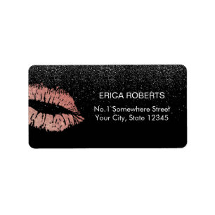 Roos Gold Lips Modern Black Glitter Beauty Salon Etiket