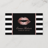Roos Gold Lips Moderne Stripes Makeup Artist Salon Visitekaartje (Voorkant)