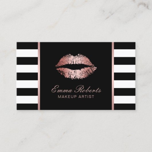 Roos Gold Lips Moderne Stripes Makeup Artist Salon Visitekaartje (Voorkant)