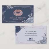Roos Gold Lips Navy Floral Geometric Makeup Artist Visitekaartje (Voorkant / Achterkant)