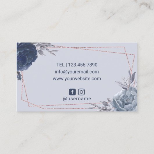 Roos Gold Lips Navy Floral Geometric Makeup Artist Visitekaartje (Achterkant)