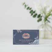 Roos Gold Lips Navy Floral Geometric Makeup Artist Visitekaartje (Staand voorkant)