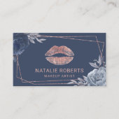 Roos Gold Lips Navy Floral Geometric Makeup Artist Visitekaartje (Voorkant)