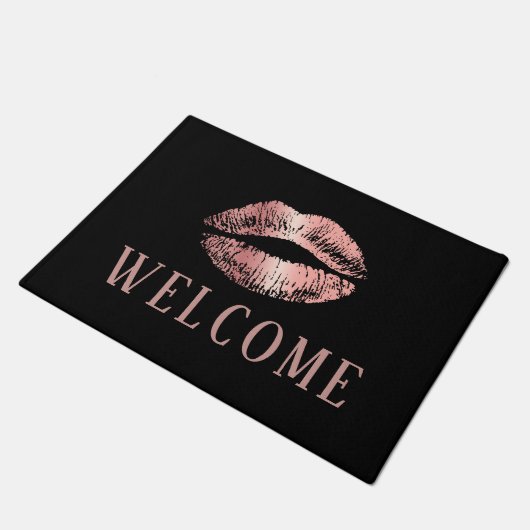 Roos Gold Lips Print Beauty Salon Welkom Deurmat (Schuin)