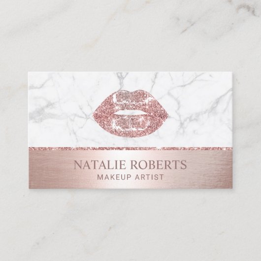 Roos Gold Lips White marble Makeup Artist Salon Visitekaartje (Voorkant)