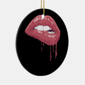 Roos Gold Lipstick Kiss Hot 80s Drip Lips 1980 Keramisch Ornament (Rechts)