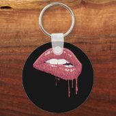 Roos Gold Lipstick Kiss Hot 80s Drip Lips 1980 Sleutelhanger (Voorkant)