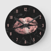 Roos Gold Lipstick - Mens Modern Black marmer Ronde Klok (Voorkant)