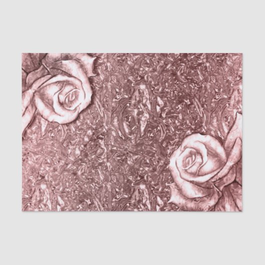 Roos Gold Liquid Chrome Metallic Bloemen Glam Part Tissuepapier (Voorkant)