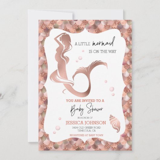 Roos Gold Little Mermaid Baby shower Kaart (Voorkant)