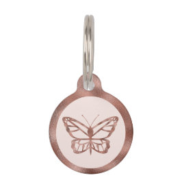 Roos Gold look-achtige vlinder op Blush Pink & Tex Huisdierpenning