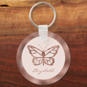 Roos Gold look-achtige vlinder op zwarte roze & na Sleutelhanger (Voorkant)