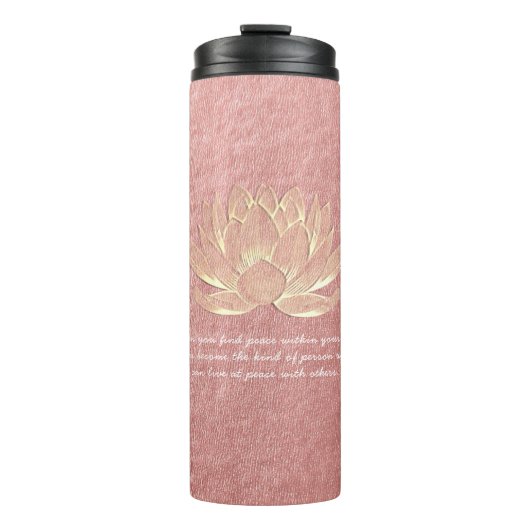 Roos Gold Lotus Yoga Meditation Instructor Quottes Thermosbeker (Voorkant)