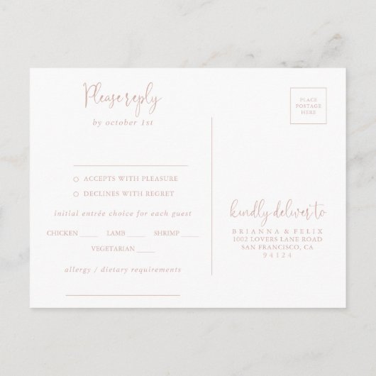 Roos Gold Love Fancy Script Menu Keuze RSVP (Achterkant)