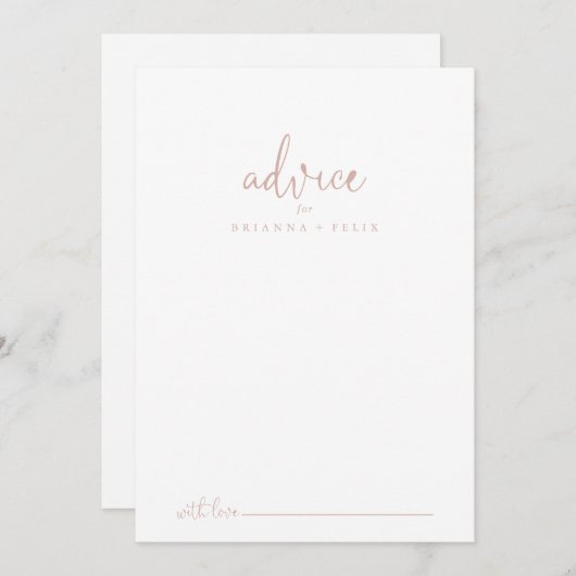 Roos Gold Love Fancy Script Weddenvice Card Advieskaart (Voorkant / Achterkant)
