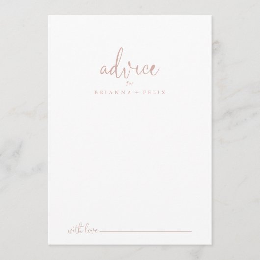 Roos Gold Love Fancy Script Weddenvice Card Advieskaart (Voorkant)
