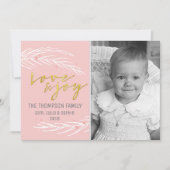 Roos Gold Love & Joy Modern Holiday Feestdagenkaart (Voorkant)